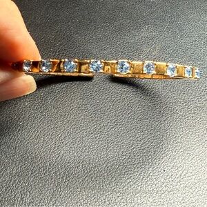 VINTAGE JOAN RIVERS Polished Gold tone Blue Rhinestone Narrow Flex CUFF BRACELET